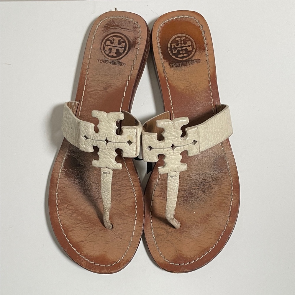 Tory Burch Ivory Miller Leather Thong Sandals